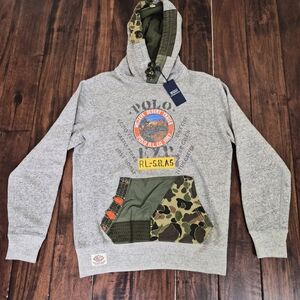 Polo Ralph Lauren Gray Hoodie with Camouflage Trails Print Hoodie Size S
